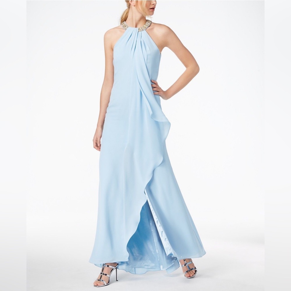 Calvin Klein draped chiffon halter Evening Gown